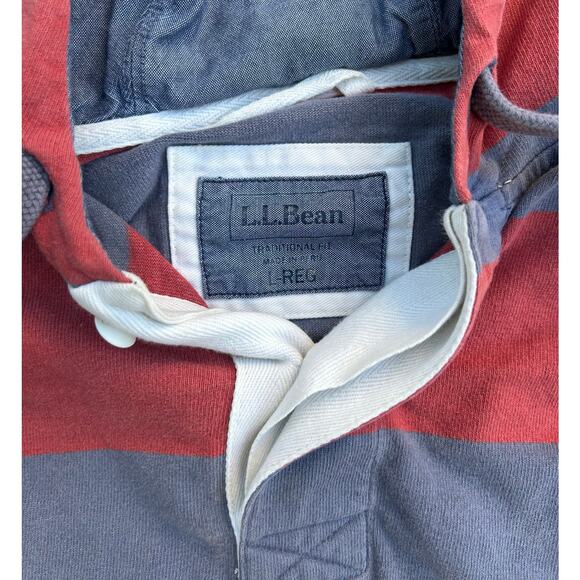 L.L. Bean Red & Gray Rugby Stripe Hoodie – Traditional Fit – L Regular - Picture 3 of 4